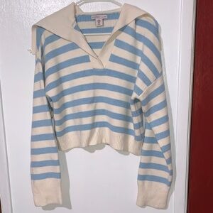 Blue and Cream V-Neck Sweater